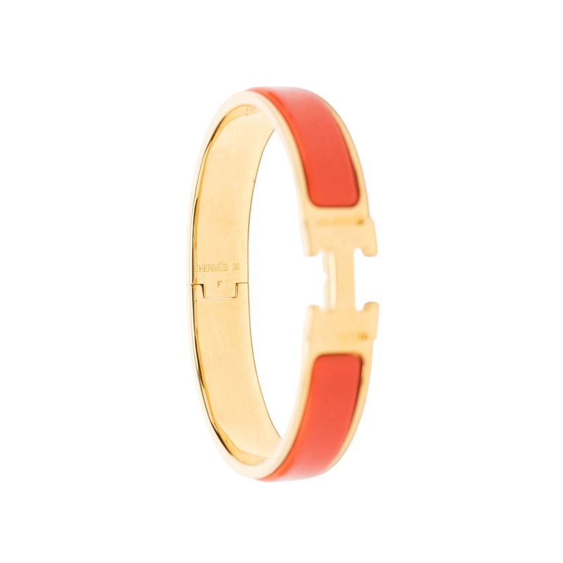 Hermes Clic H GM Enamel Bracelet Bangle Gold Orange Red Plated — view 4