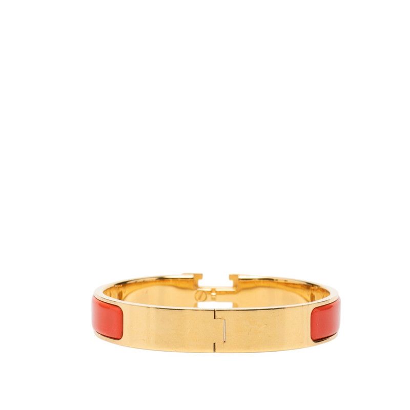 Hermes Clic H GM Enamel Bracelet Bangle Gold Orange Red Plated — view 3