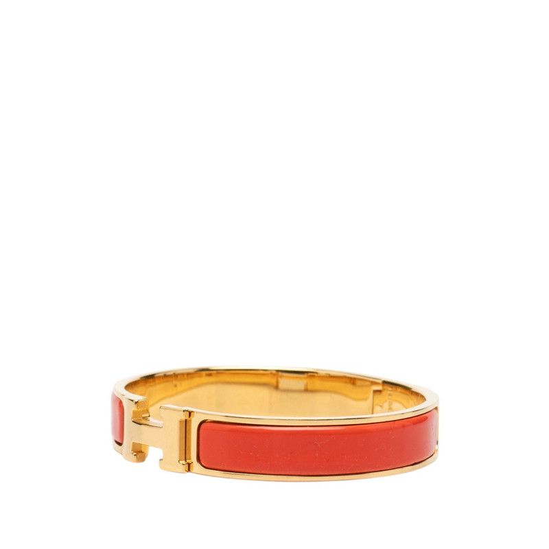 Hermes Clic H GM Enamel Bracelet Bangle Gold Orange Red Plated — view 2