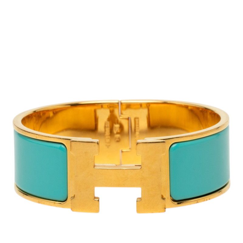 Hermes Clic Clac H PM Bracelet Bangle Gold Blue Plated Enamel