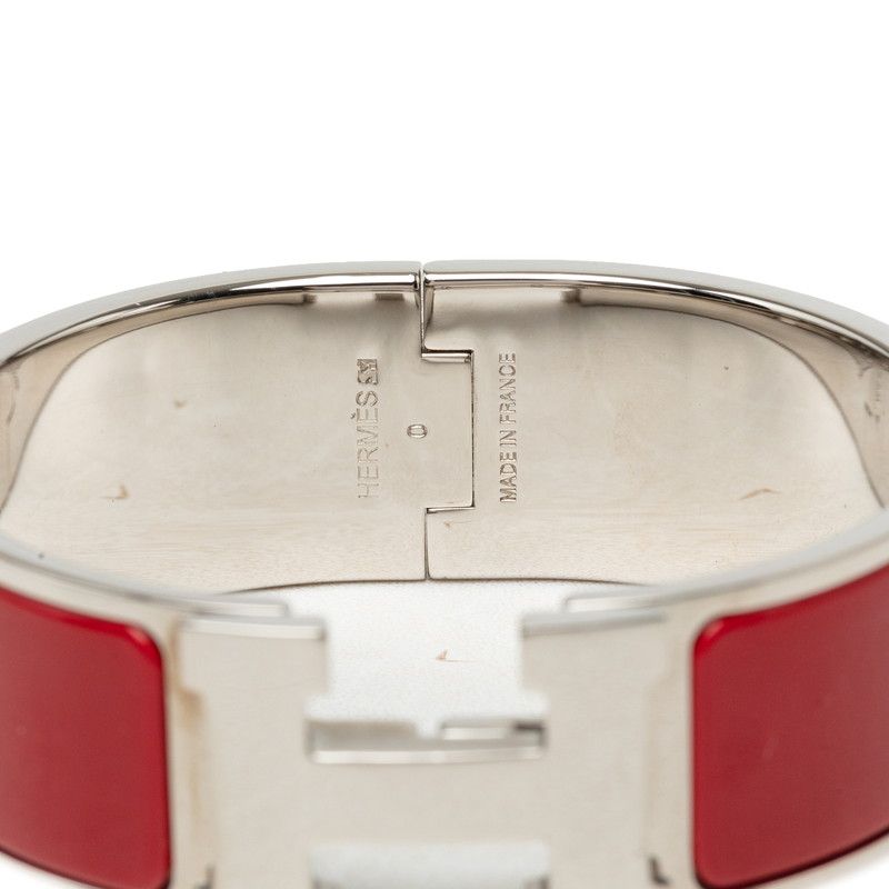 Hermes Clic Clac H PM Bracelet Bangle Silver Red Metal Enamel — view 4