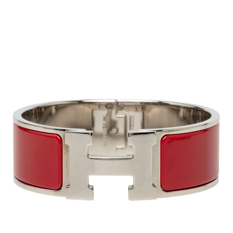 Hermes Clic Clac H PM Bracelet Bangle Silver Red Metal Enamel