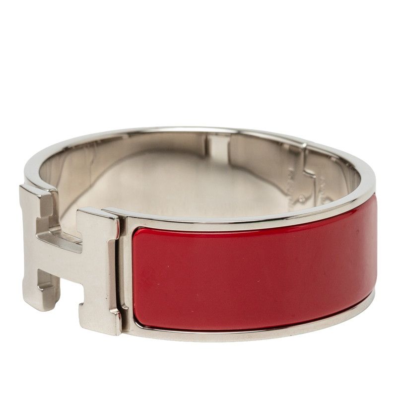 Hermes Clic Clac H PM Bracelet Bangle Silver Red Metal Enamel — view 2
