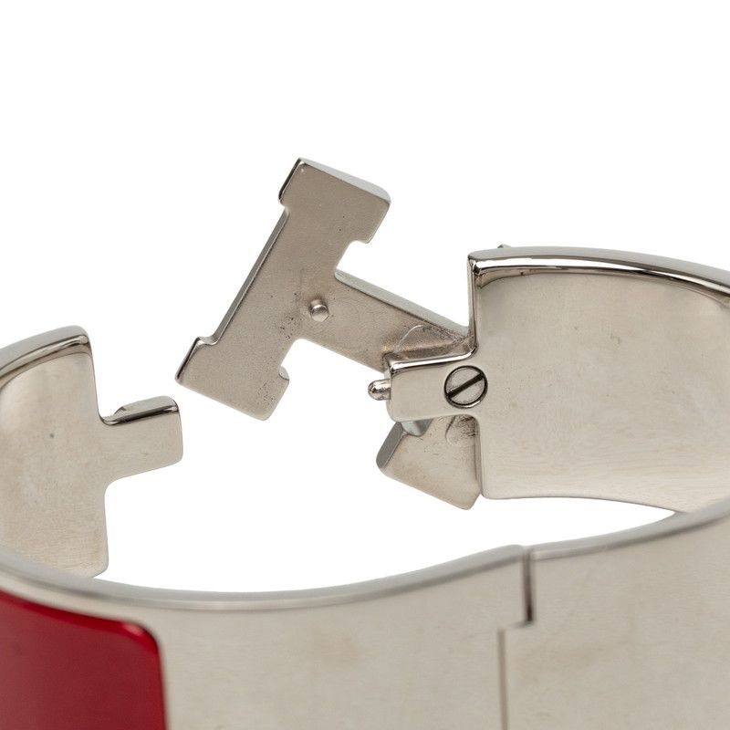 Hermes Clic Clac H PM Bracelet Bangle Silver Red Metal Enamel — view 5