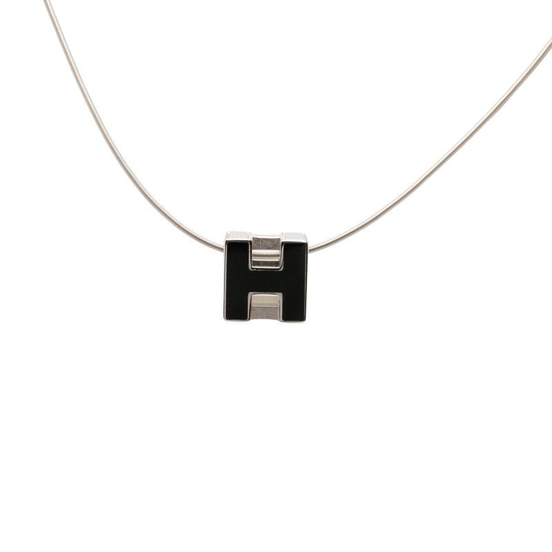 Hermes Cage D'h Cube Chain Pendant Silver Black Metal