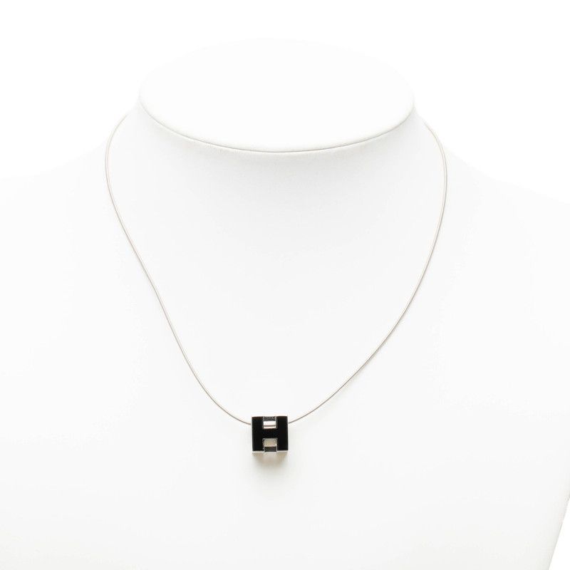 Hermes Cage D'h Cube Chain Pendant Silver Black Metal — view 5
