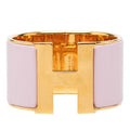 Hermes Clic Clac H PM Extra Wide Enamel Bracelet Bangle Gold Pink Plated