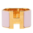Hermes Clic Clac H PM Extra Wide Enamel Bracelet Bangle Gold Pink Plated
