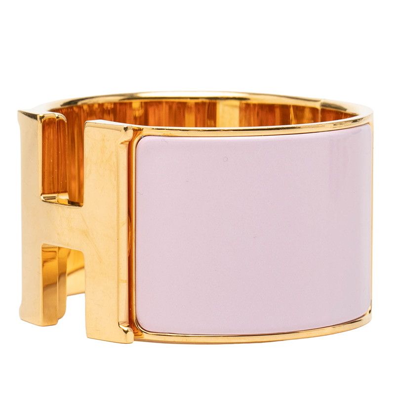 Hermes Clic Clac H PM Extra Wide Enamel Bracelet Bangle Gold Pink Plated — view 2