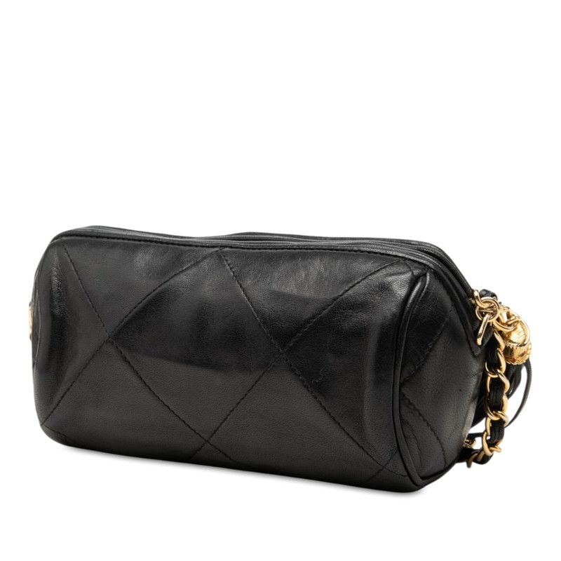 Chanel CC Logo Quilted Tassel Chain Shoulder Bag Black Gold Lambskin — view 2