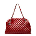Chanel CC Logo Quilted Mademoiselle Tote Shoulder Bag Red Patent