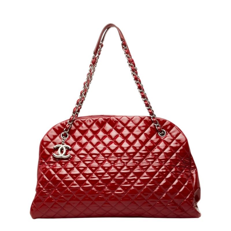 Chanel CC Logo Quilted Mademoiselle Tote Shoulder Bag Red Patent