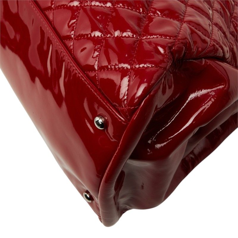 Chanel CC Logo Quilted Mademoiselle Tote Shoulder Bag Red Patent — view 4