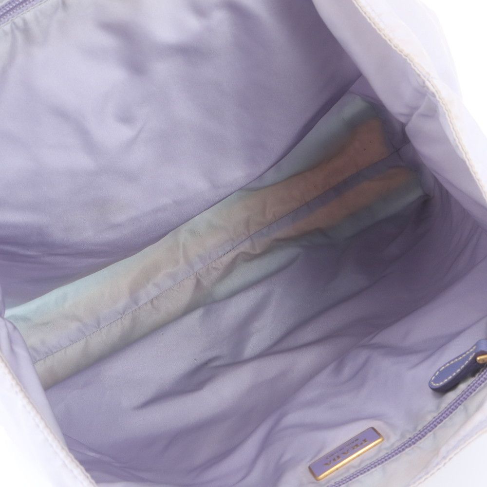 Prada Tessuto Nylon Triangle Logo Doll Embroidery Leather Tote Bag — view 7