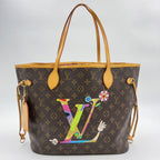 Louis Vuitton Neverfull MM Monogram Leather Brown Multicolor Light Tote Bag Gold