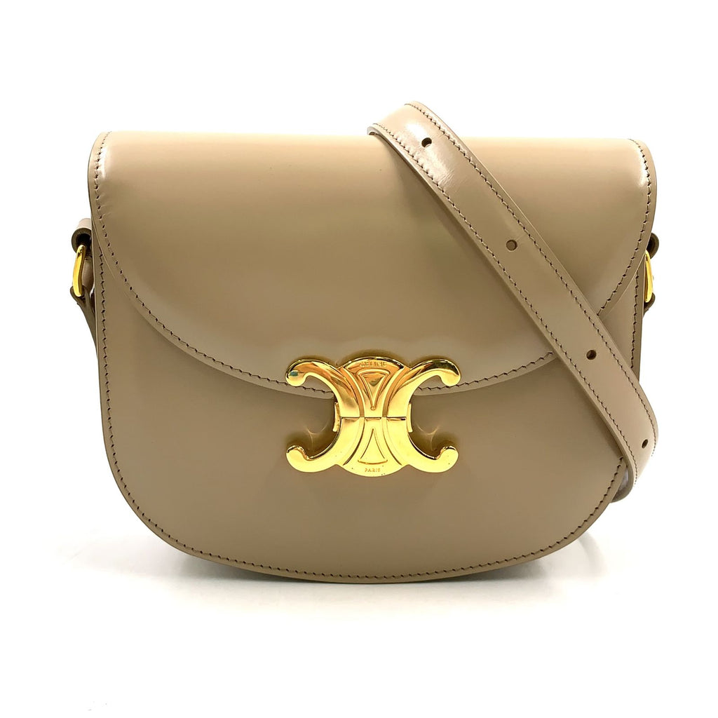 Celine Besace Clair Leather Beige Shoulder Bag Gold
