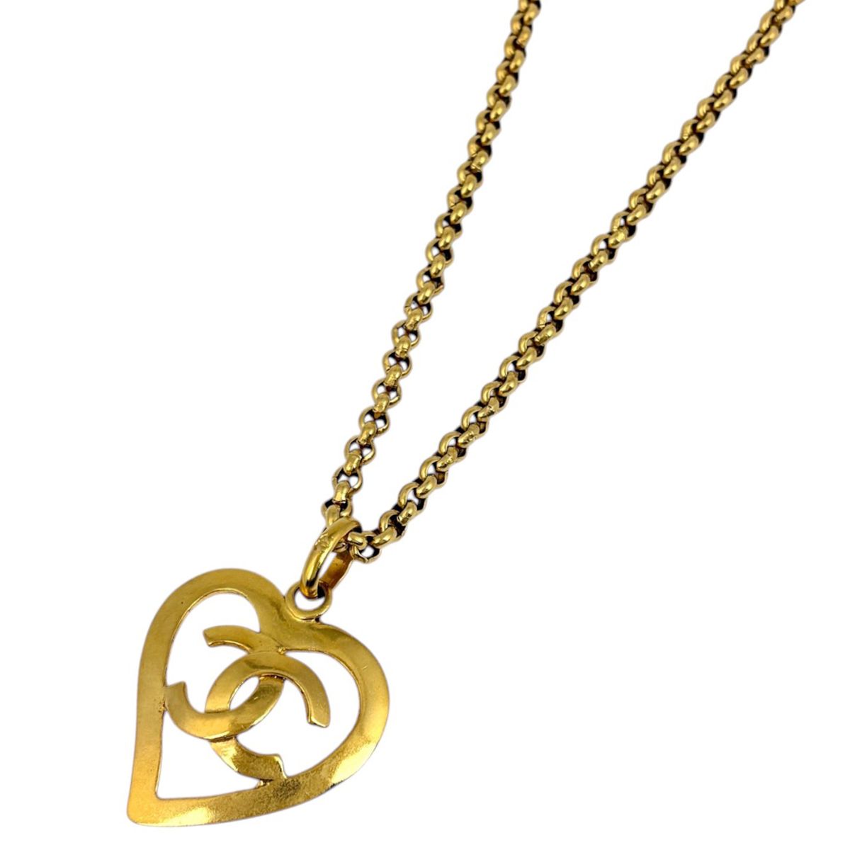 Chanel Necklace CC Logo Heart Gold Plated