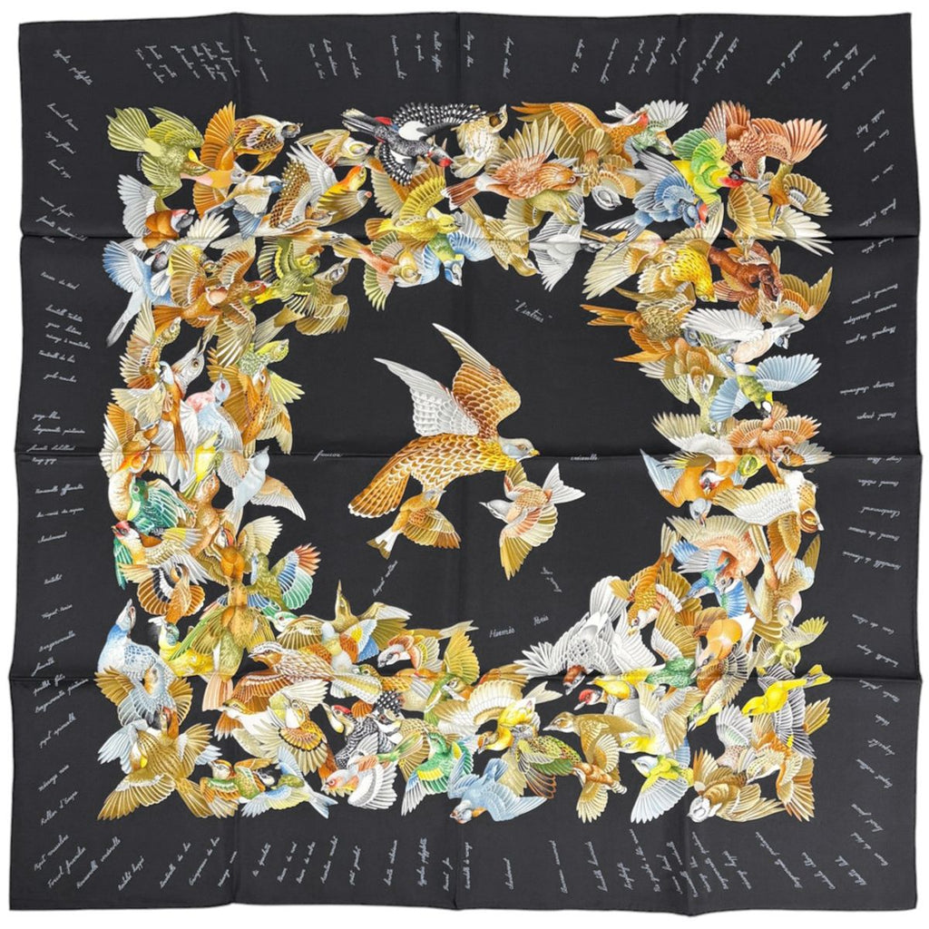 Hermes Carre 90 L'intrus Scarf Intruder Silk Black Multicolor