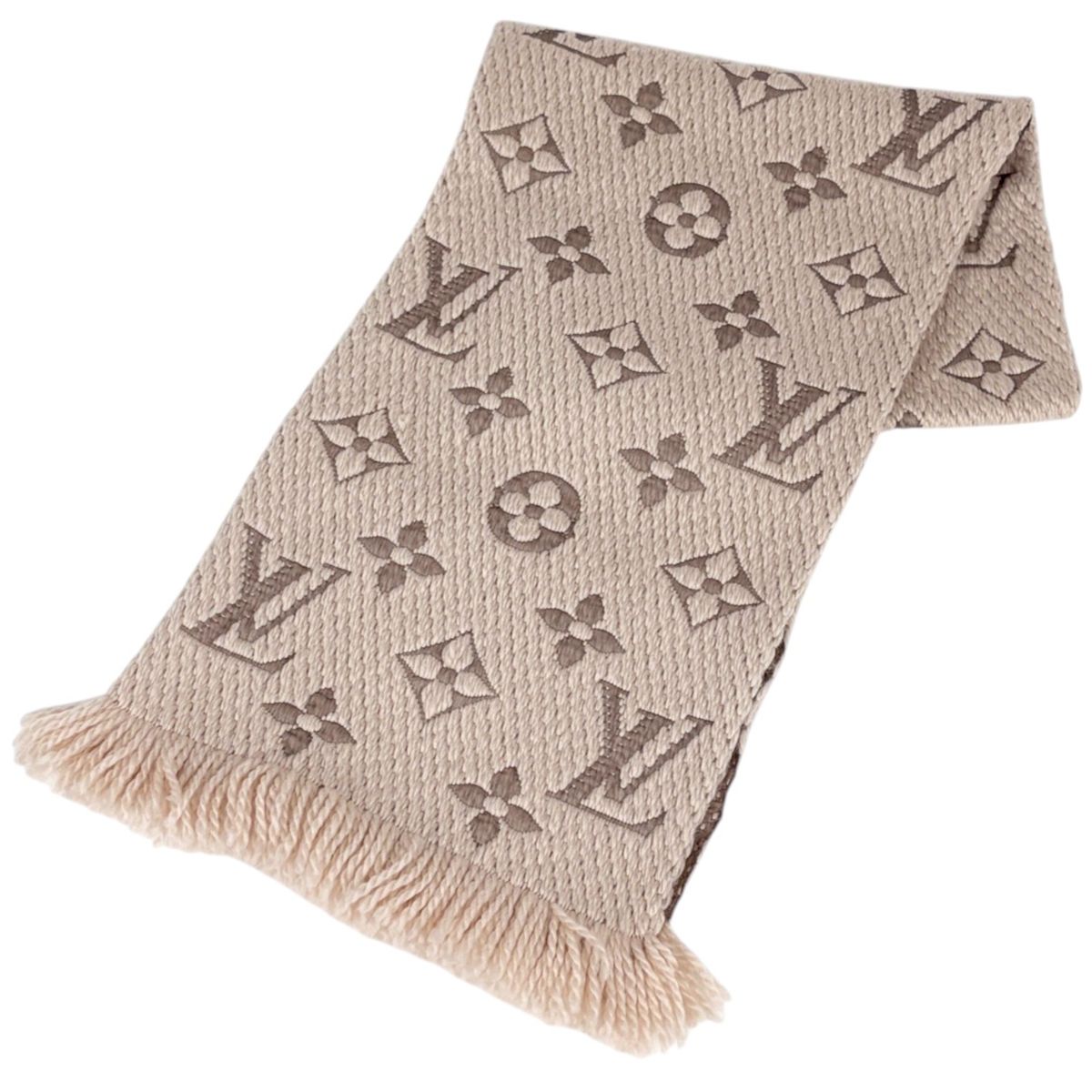 Louis Vuitton Logomania Scarf Monogram Fringe Wool Silk Ecru