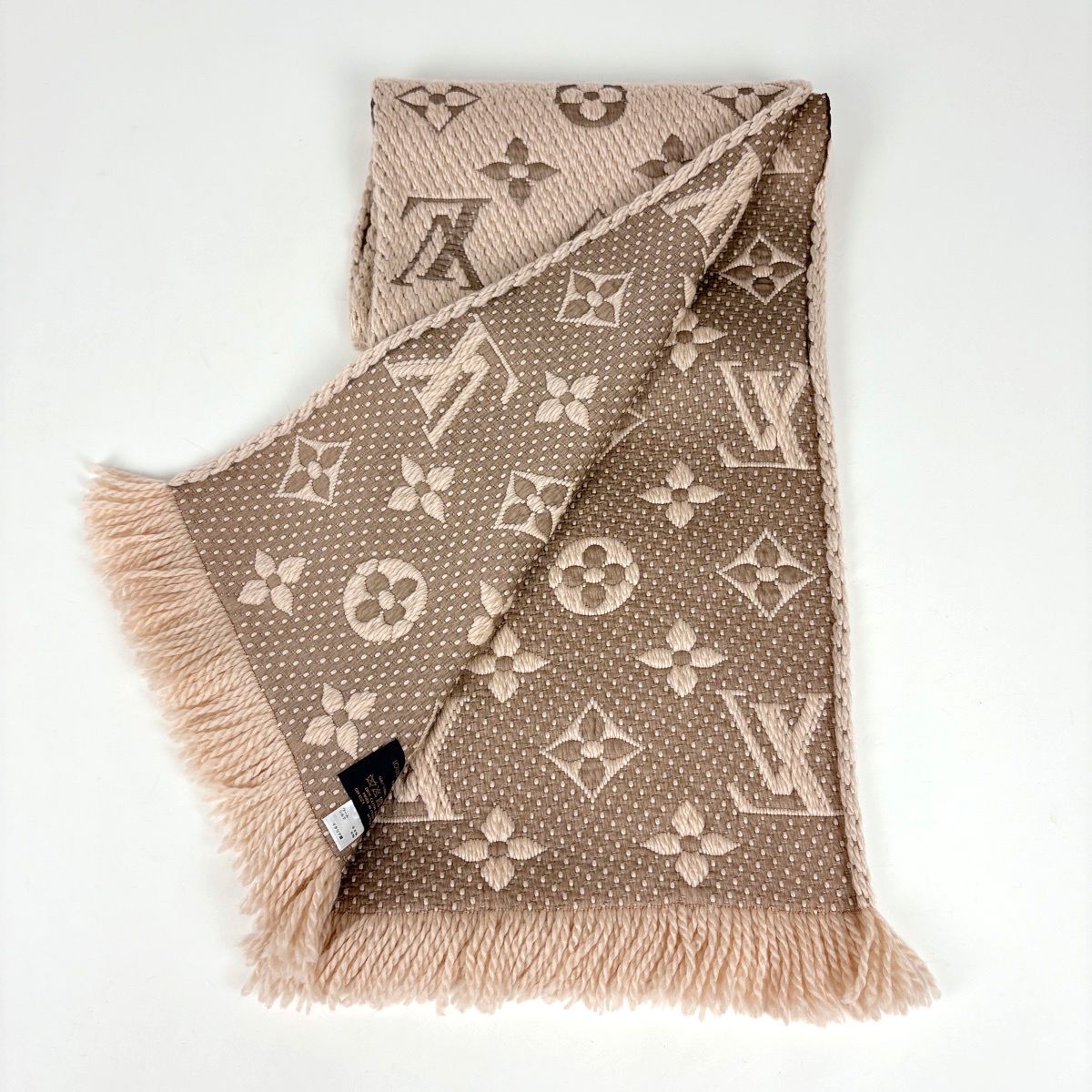 Louis Vuitton Logomania Scarf Monogram Fringe Wool Silk Ecru — view 2