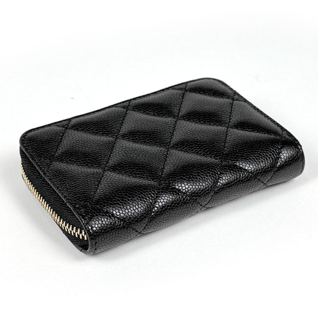 Chanel Card Case CC Logo Coin Purse Zip Around Caviar Leather Rhinestone Black — view 2