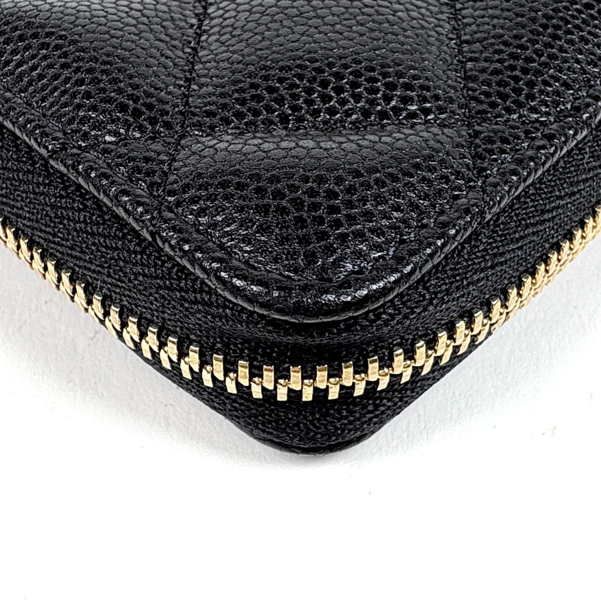 Chanel Card Case CC Logo Coin Purse Zip Around Caviar Leather Rhinestone Black — view 3