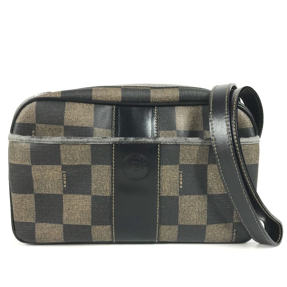 Fendi Shoulder Bag Pecan Logo Vintage Leather Khaki