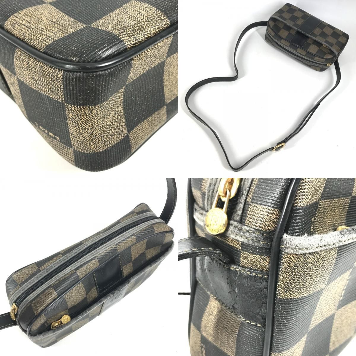 Fendi Shoulder Bag Pecan Logo Vintage Leather Khaki — view 7