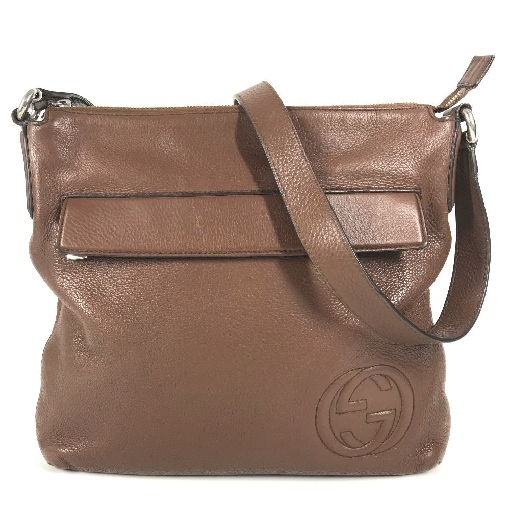 Gucci Shoulder Bag Interlocking G Logo Leather Brown