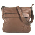Gucci Shoulder Bag Interlocking G Logo Leather Brown