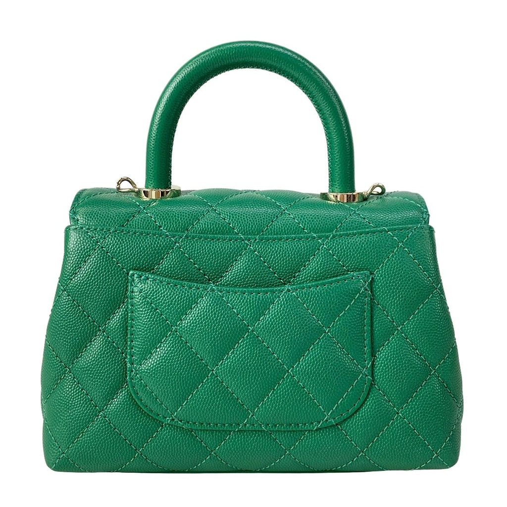 Chanel Handbag Top Handle Mini Flap Bag Coco XXS Quilted Green Silver — view 3