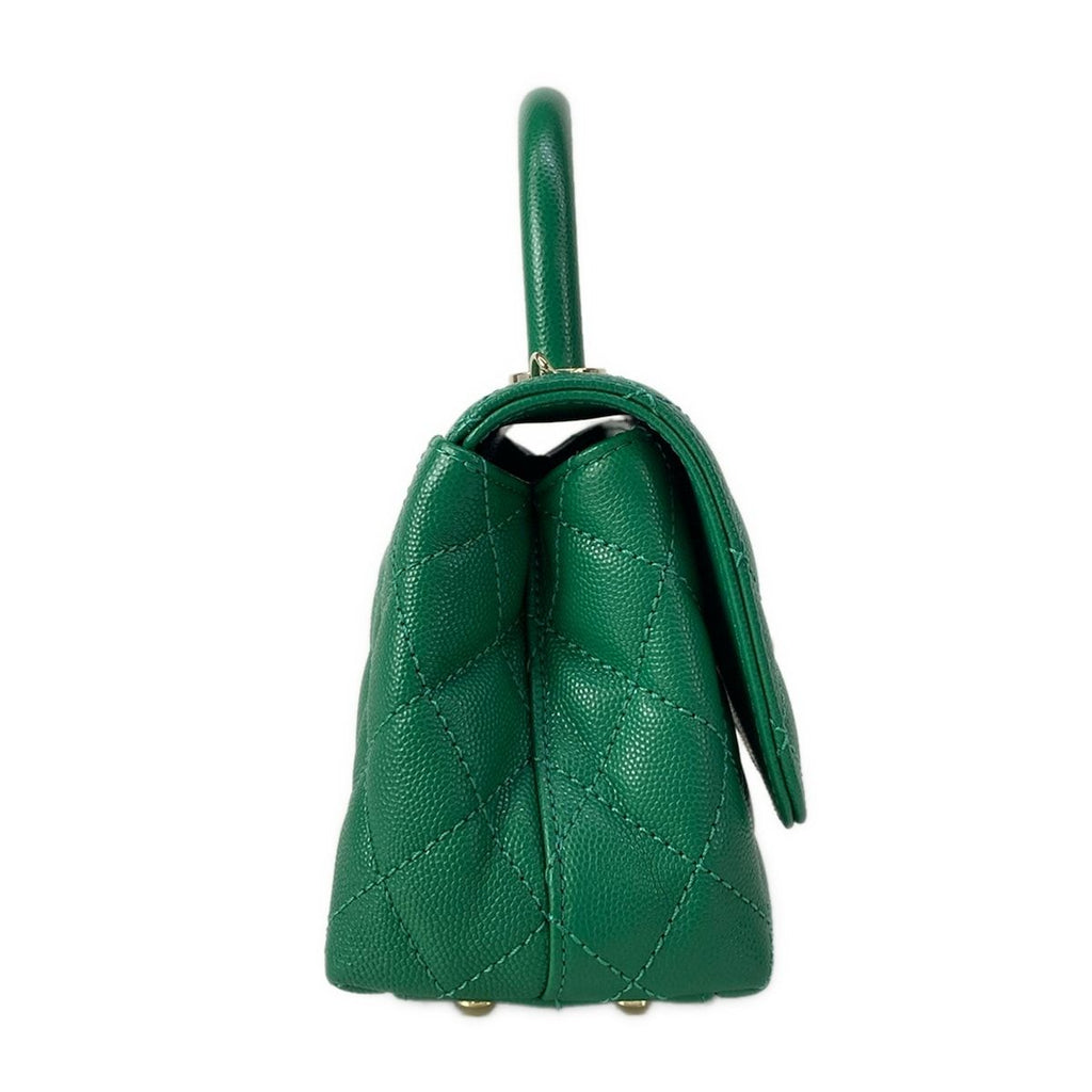 Chanel Handbag Top Handle Mini Flap Bag Coco XXS Quilted Green Silver — view 2