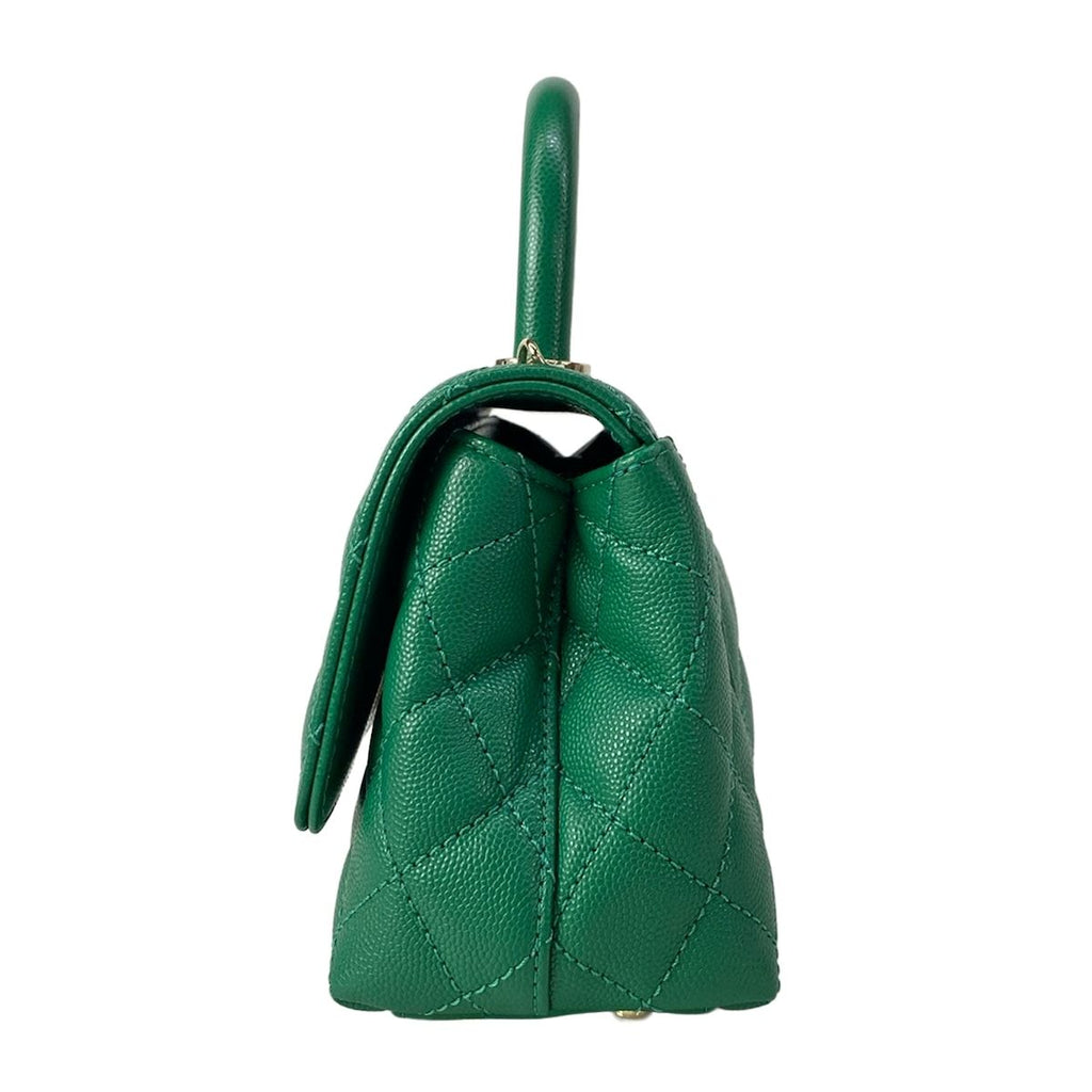 Chanel Handbag Top Handle Mini Flap Bag Coco XXS Quilted Green Silver — view 4