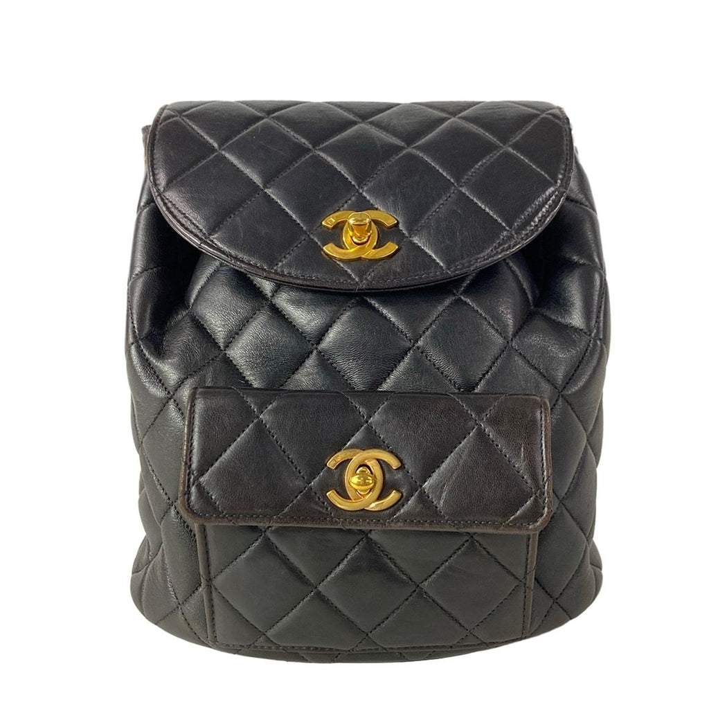Chanel Backpack Quilted Black Chain Shoulder Gold Lambskin