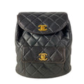 Chanel Backpack Quilted Black Chain Shoulder Gold Lambskin