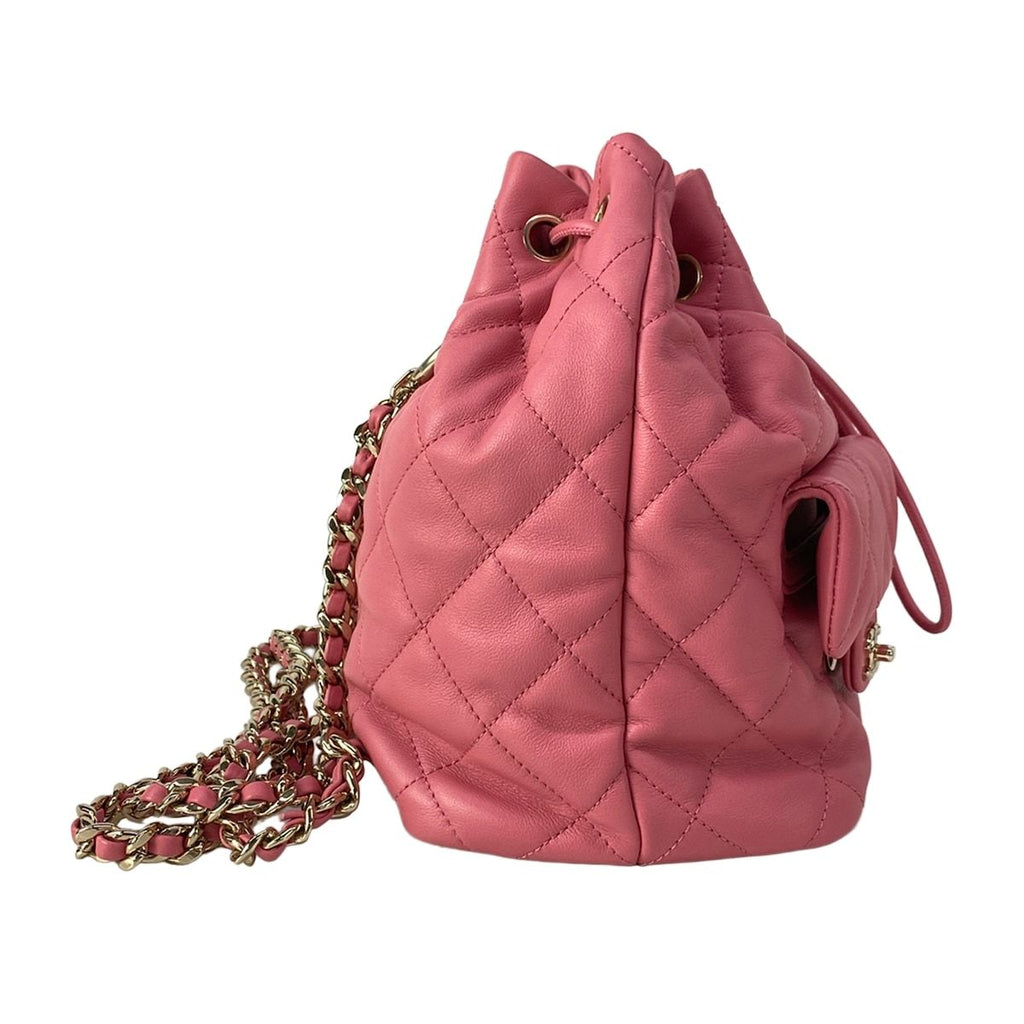Chanel Backpack Quilted Pink Drawstring Chain Shoulder Gold — view 2
