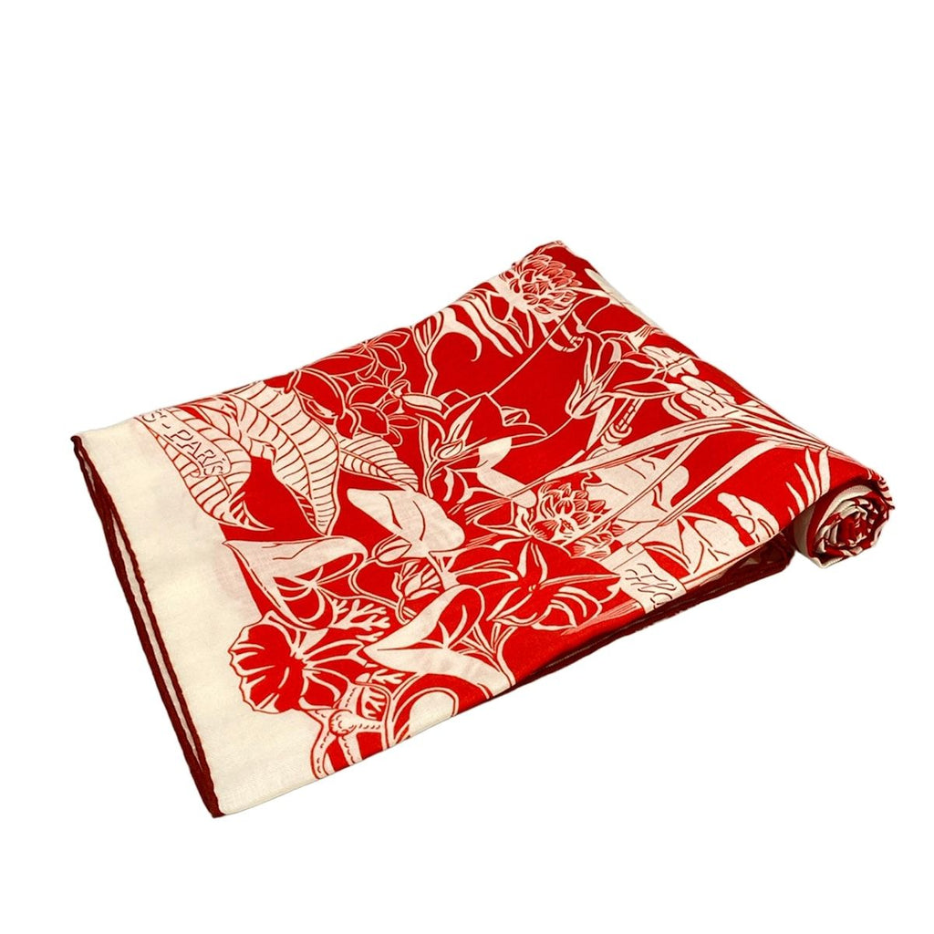 Hermes Shawl White Red Flamingo Party Cashmere Silk Scarf