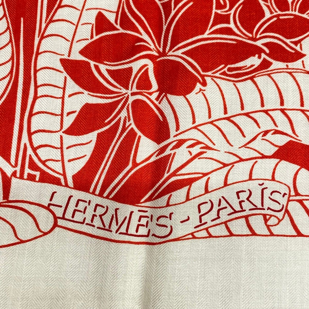 Hermes Shawl White Red Flamingo Party Cashmere Silk Scarf — view 5