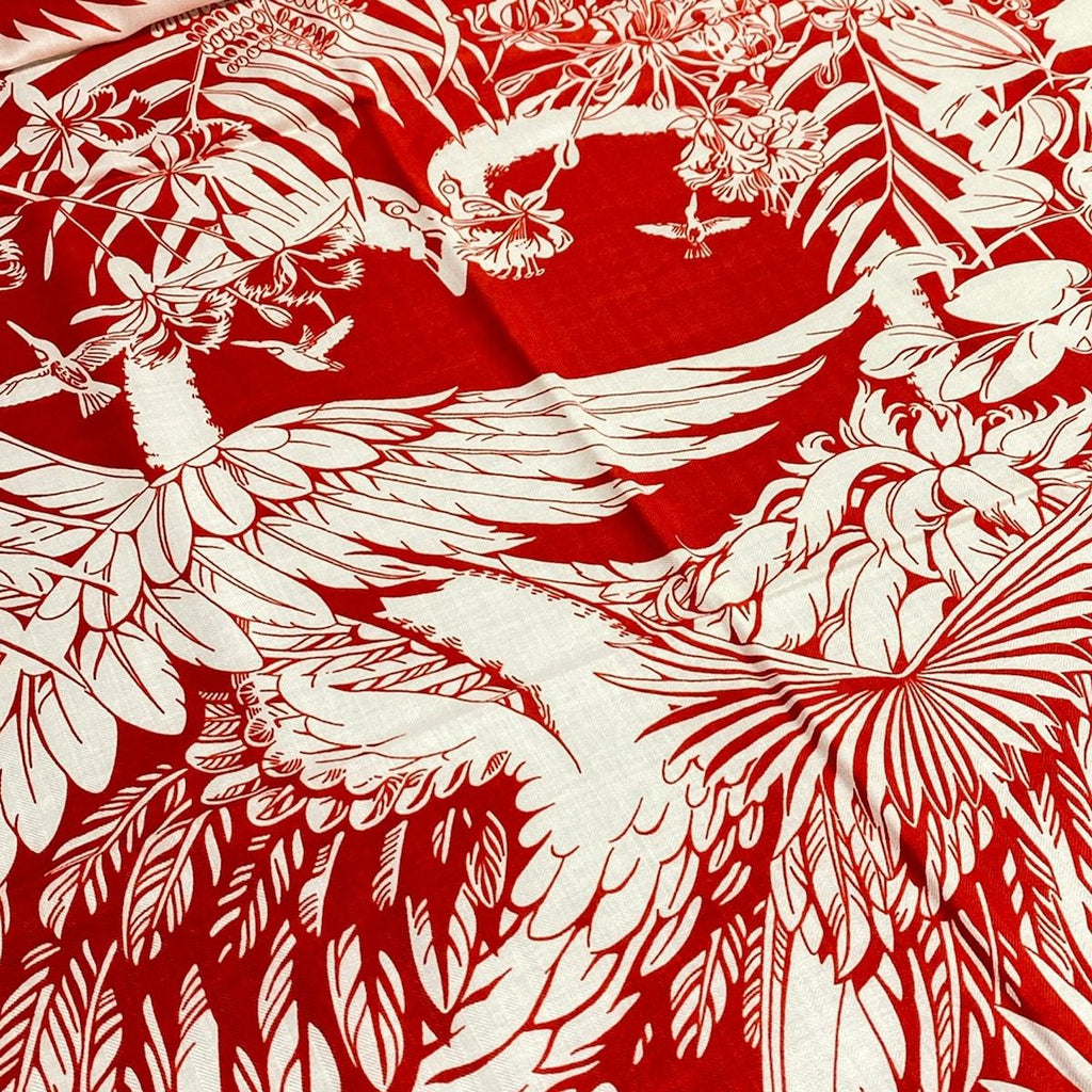 Hermes Shawl White Red Flamingo Party Cashmere Silk Scarf — view 4