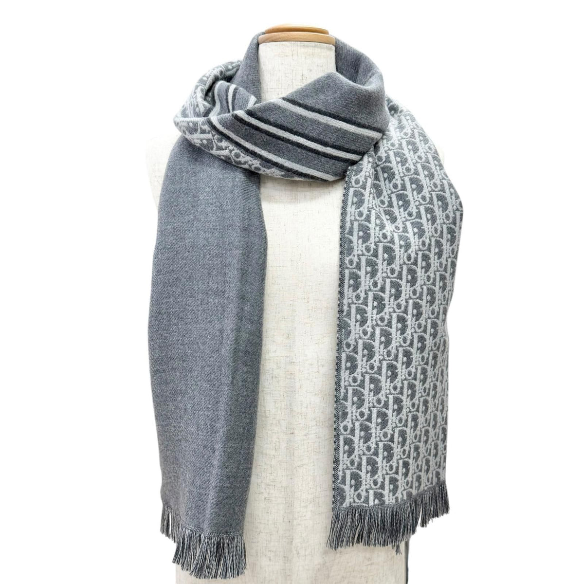 Dior Homme Trotter Wool 100% Fringe Long Scarf Gray — view 2