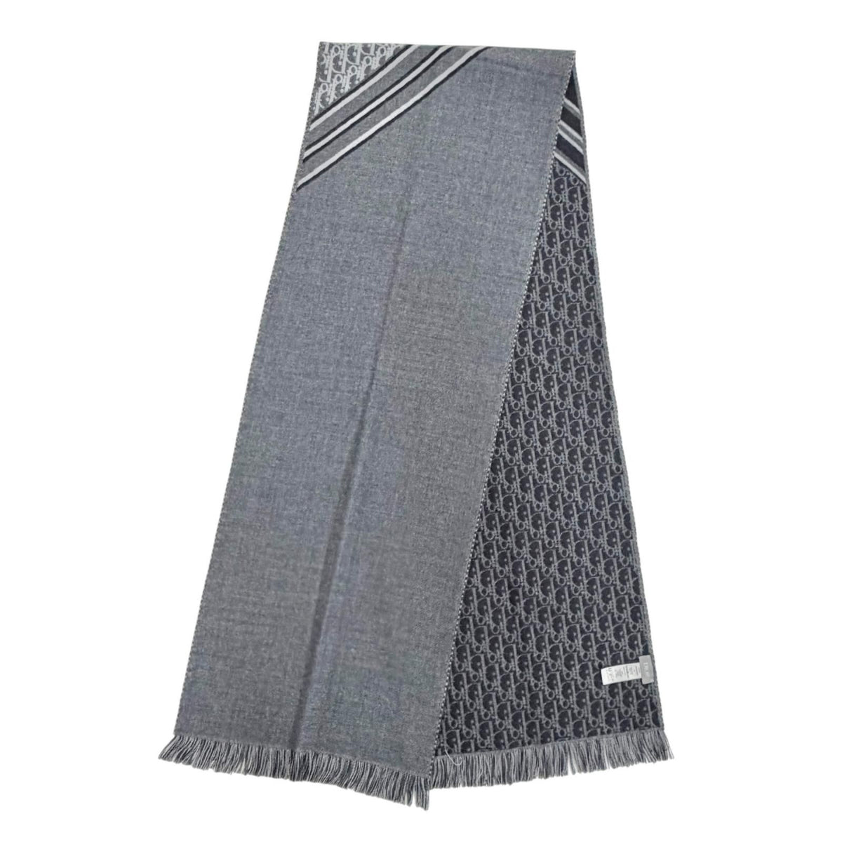 Dior Homme Trotter Wool 100% Fringe Long Scarf Gray — view 3