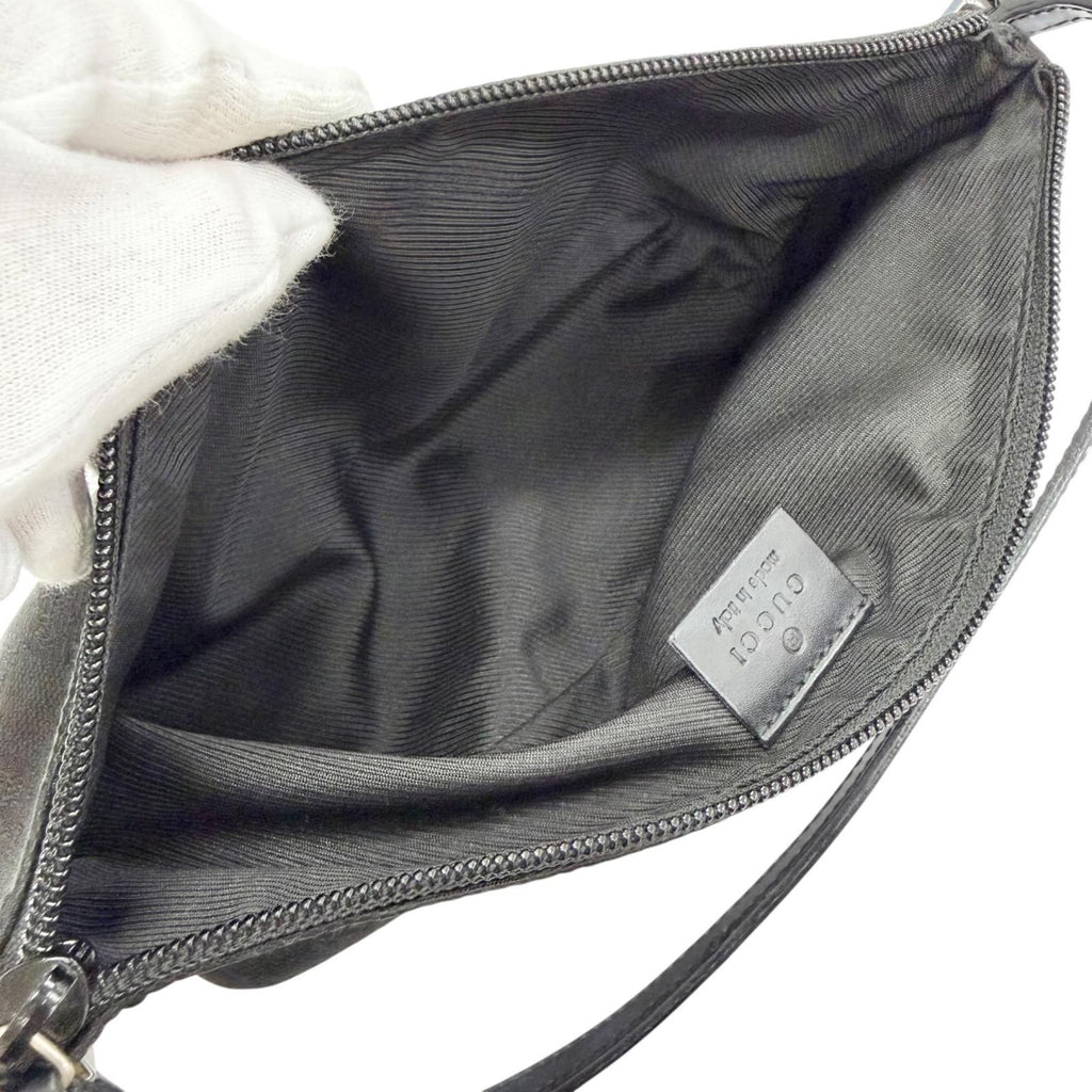 Gucci Vintage GG Canvas Leather Logo Plate Pouch Handbag Black — view 5