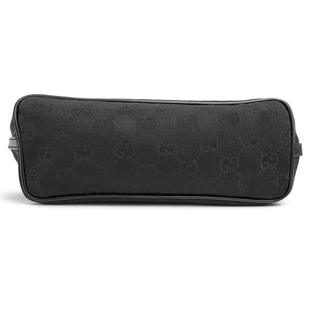 Gucci Vintage GG Canvas Leather Logo Plate Pouch Handbag Black — view 4