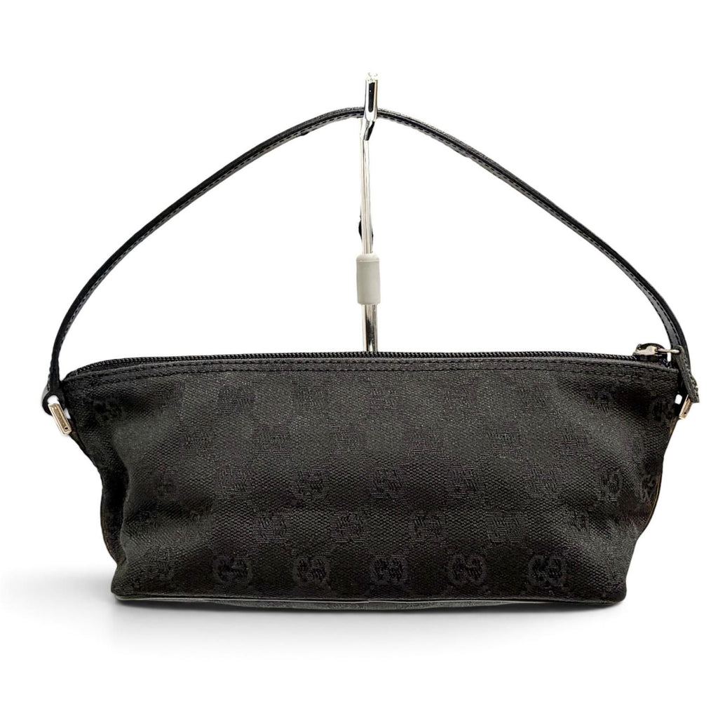 Gucci Vintage GG Canvas Leather Logo Plate Pouch Handbag Black — view 2