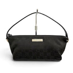 Gucci Vintage GG Canvas Leather Logo Plate Pouch Handbag Black