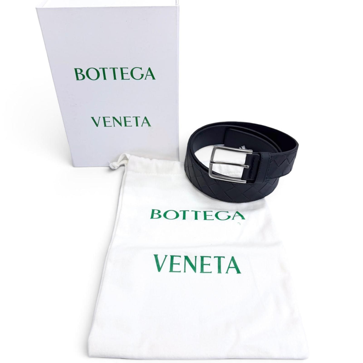 Bottega Veneta Intrecciato Leather Belt Navy Silver 95 — view 2