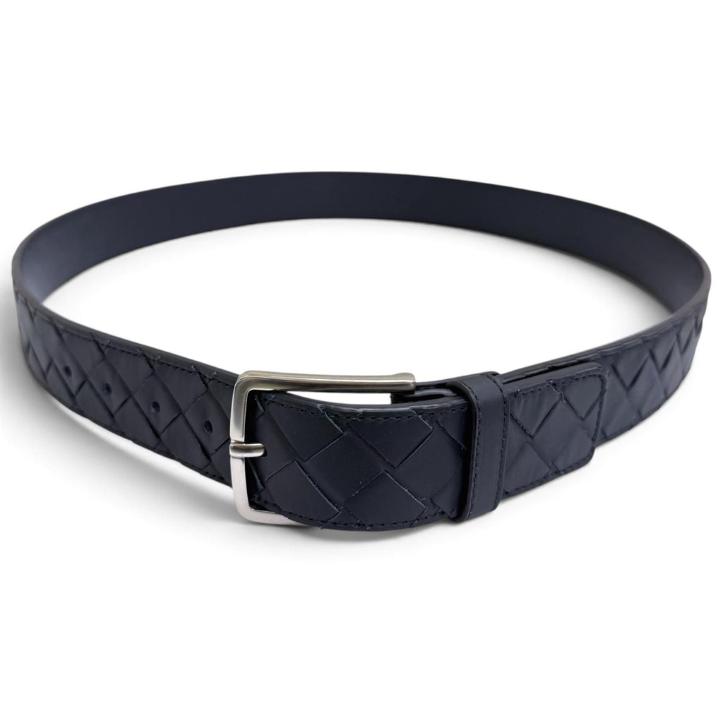 Bottega Veneta Intrecciato Leather Belt Navy Silver 95 — view 3
