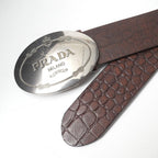 Prada Belt 90/36 Croco Embossed Leather Logo Buckle — view 3