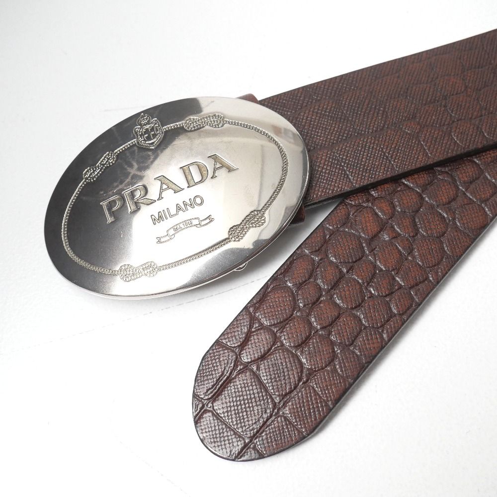 Prada Belt 90/36 Croco Embossed Leather Logo Buckle — view 3