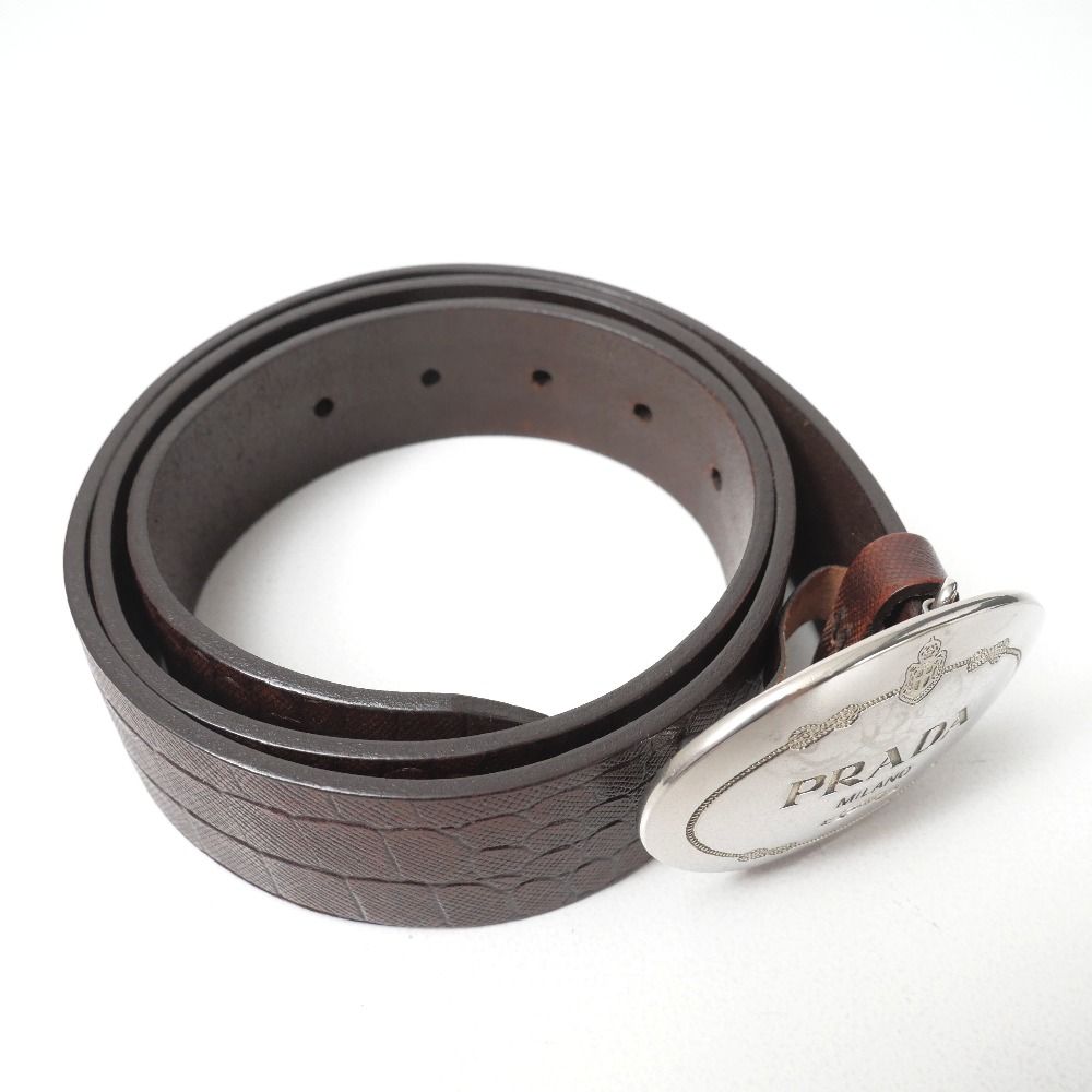 Prada Belt 90/36 Croco Embossed Leather Logo Buckle — view 8